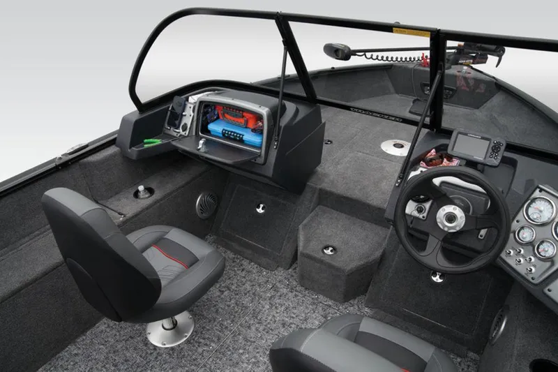 Slide: The Image of 2025 Tracker Pro Guide™ V-175 WT boat interior with steering wheel and seating. - 18