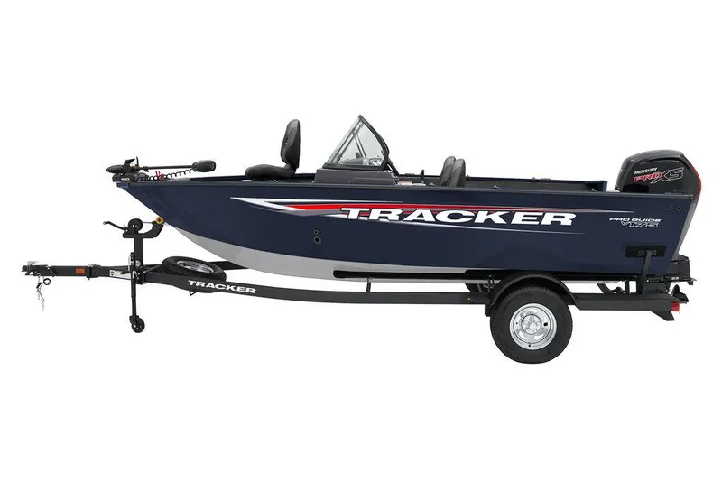 Slide: The Image of 2025 Tracker Pro Guide V-175 WT fishing boat on trailer, side view. - 3