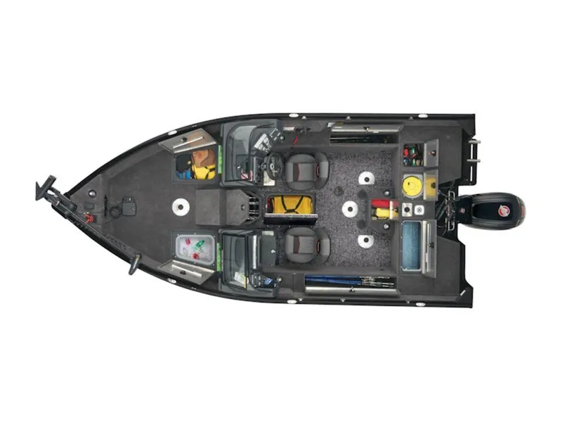 Slide: The Image of 2025 Tracker Pro Guide™ V-175 WT boat interior layout, top view, showing seating and storage. - 36