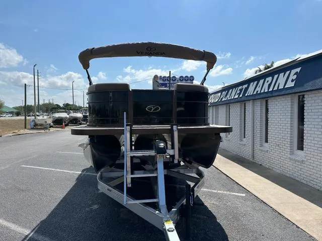Slide: The Image of 2025 Veranda Relax VLC VR25VLC pontoon boat on trailer at dealership. - 5
