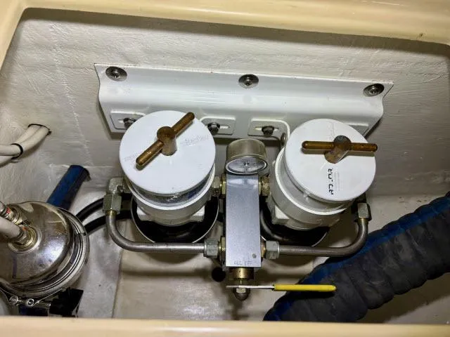 Slide: The Image of Fuel filter system in a 2008 Island Packet 370 sailboat engine compartment. - 31