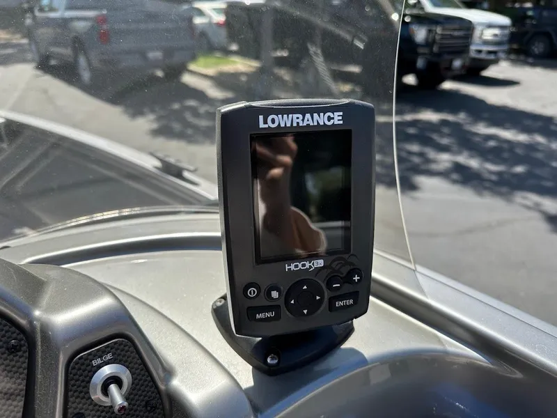 Slide: The Image of Lowrance Hook fish finder on 2017 Crestliner 1600 Vision boat dashboard. - 21