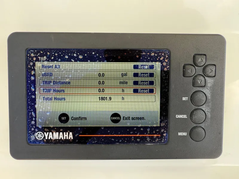 Slide: The Image of Yamaha display showing trip data on a 2016 Regulator 23 boat. - 15