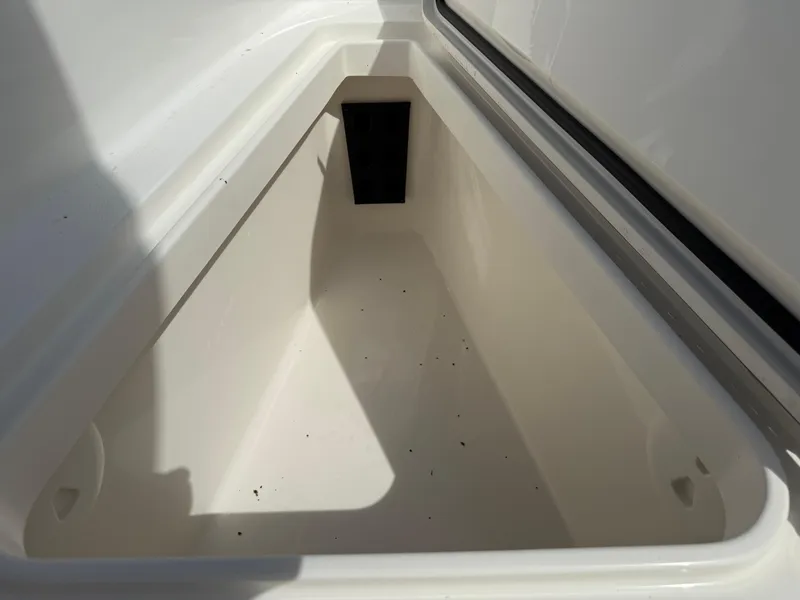 Slide: The Image of Storage compartment of a 2016 Regulator 23 boat, featuring a clean, triangular design. - 28