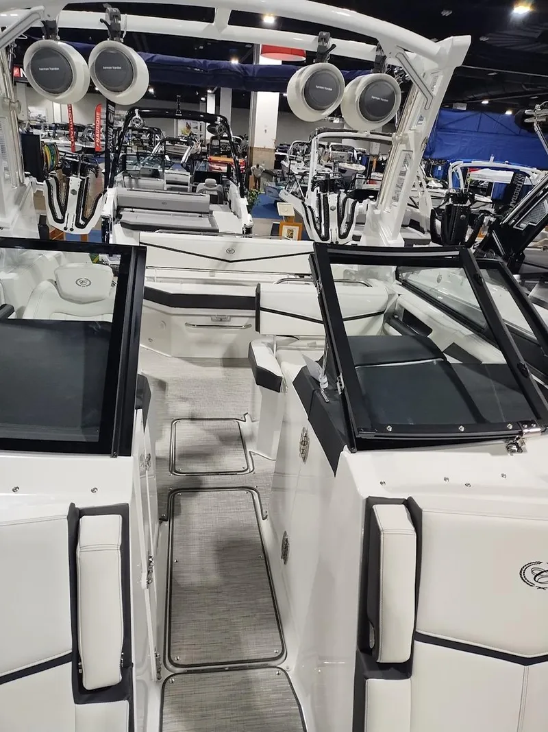 Slide: The Image of 2025 Cobalt R6 Surf boat interior with sleek design and modern features. - 10