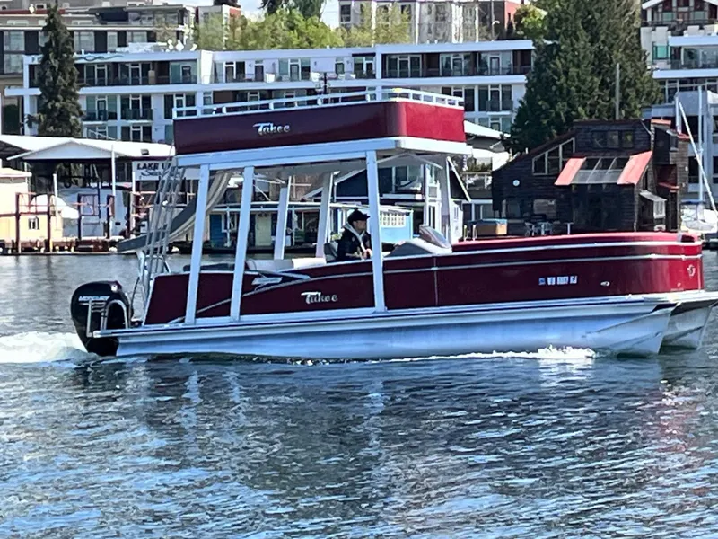 Slide: The Image of 2023 Tahoe Pontoon Cascade Cruise Funship on a scenic lake. - 3