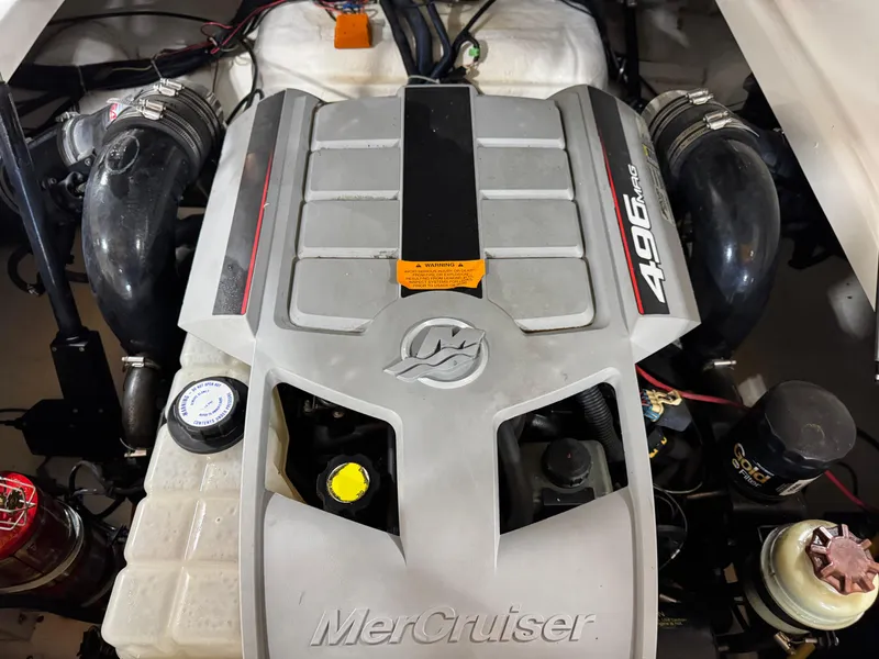 Slide: The Image of Engine of 2008 Chaparral Sunesta 284 with MerCruiser 496 MAG branding. - 15