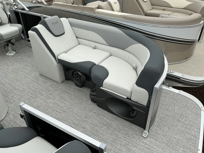 Slide: The Image of 2025 Avalon LSZ 23 Rear Lounger with plush seating and modern design on a pontoon boat. - 8