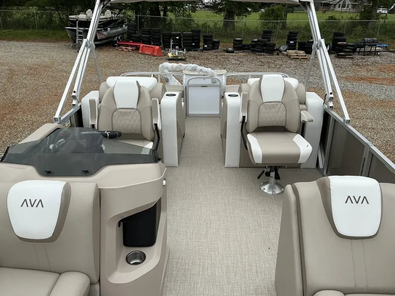 Slide: The Image of 2025 Avalon LSZ 23 Rear Lounger boat interior with plush seating and modern design. - 4