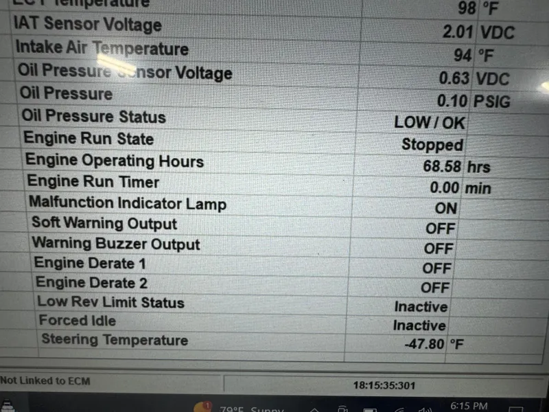 Slide: The Image of Engine diagnostic display for 2021 Chaparral 21 SSi, showing various operational parameters and statuses. - 17