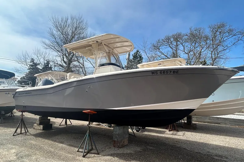 Slide: The Image of 2015 Grady-White Fisherman 257 boat on stands, outdoor display. - 3