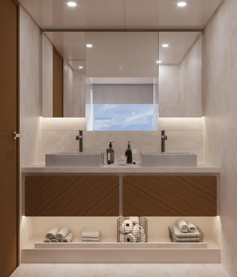 Slide: The Image of Modern bathroom with glass shower in 2026 Vicem 68 yacht. - 11