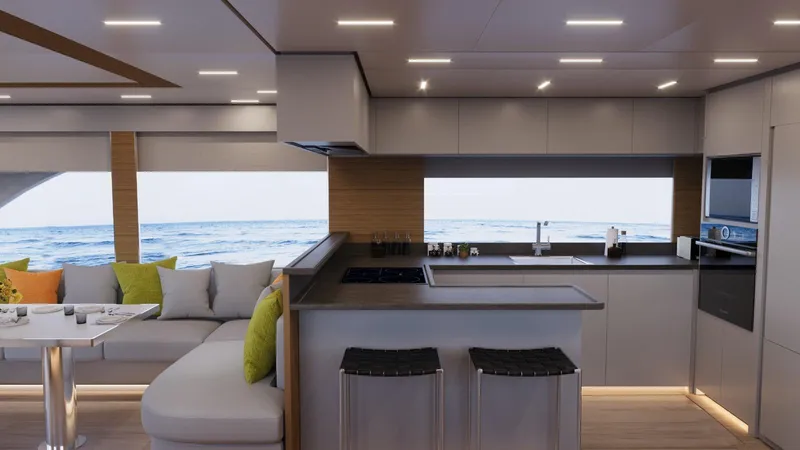 Slide: The Image of Luxurious interior of 2026 Vicem 68 yacht with modern furnishings and ocean view. - 7