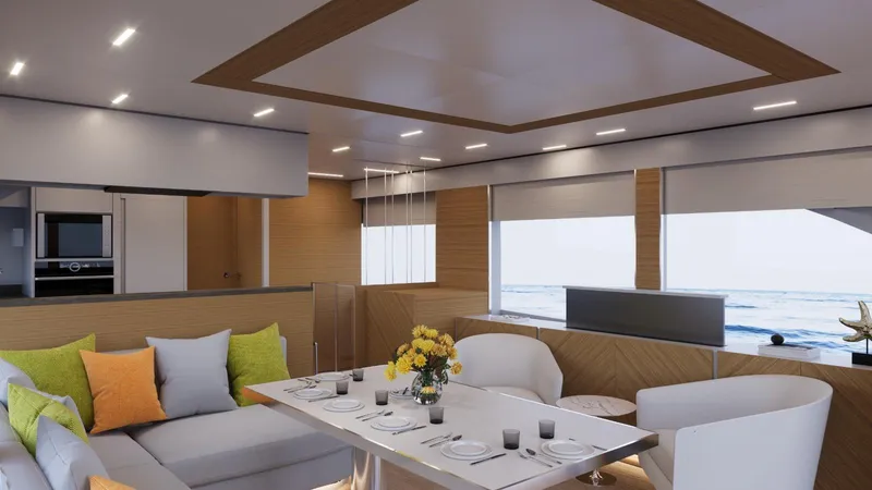 Slide: The Image of Luxurious interior of 2026 Vicem 68 yacht with modern bedroom design. - 9