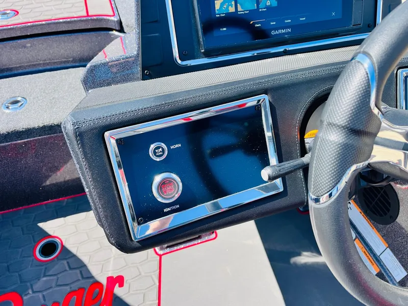 Slide: The Image of 2025 Ranger Z521R Cup-Equipped dashboard with Garmin display and ignition controls. - 39