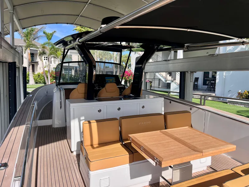 Slide: The Image of 2024 Pardo Yachts P38 interior with seating and table, showcasing luxury design and craftsmanship. - 14