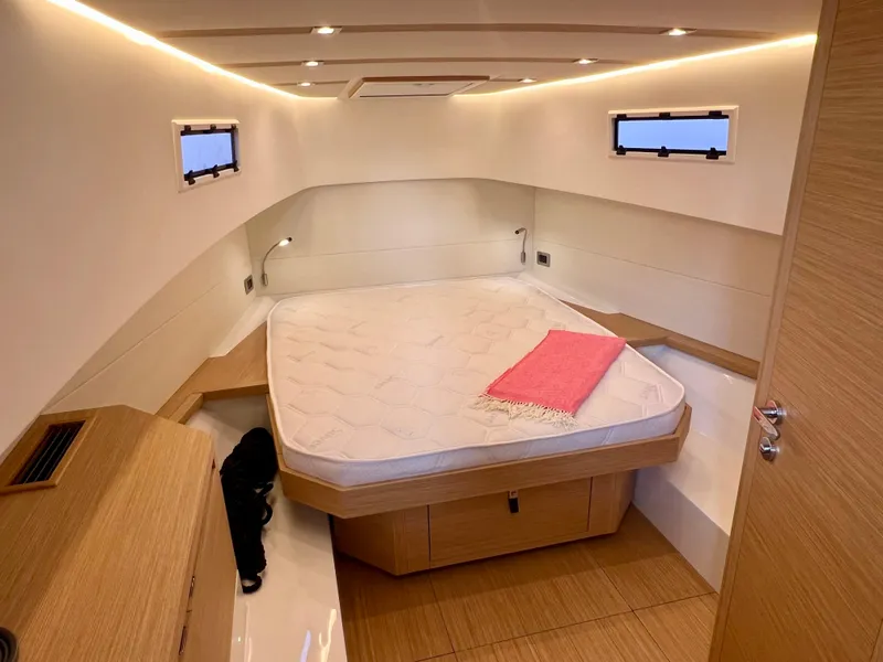 Slide: The Image of Luxurious cabin interior of 2024 Pardo Yachts P38 with cozy bed and modern design. - 23