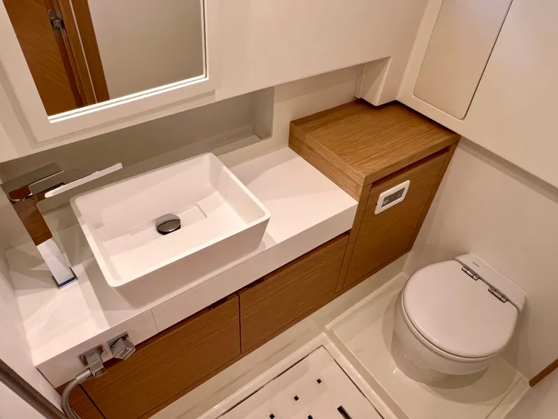 Slide: The Image of Luxurious bathroom in 2024 Pardo Yachts P38, featuring modern sink and toilet. - 24