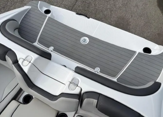 Slide: The Image of 2022 Yamaha Boats AR190 swim platform with gray and white seating. - 30
