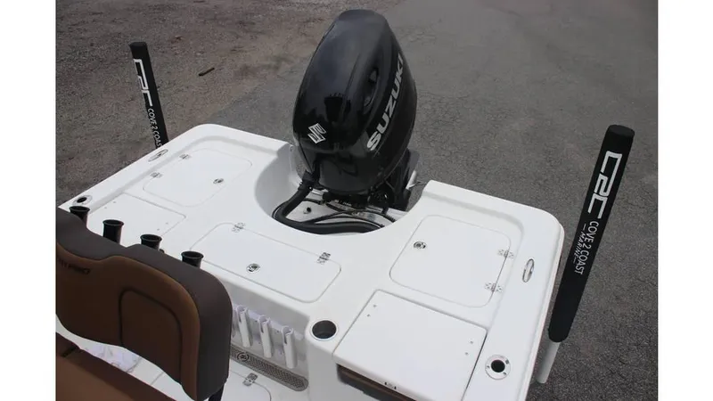 Slide: The Image of 2025 Sea Pro 230 Bay boat with Suzuki outboard motor, rear deck view. - 13
