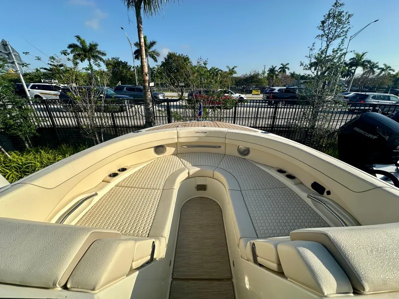 Slide: The Image of 2025 Chris-Craft Launch GT 31 boat interior with luxurious seating and modern design. - 8