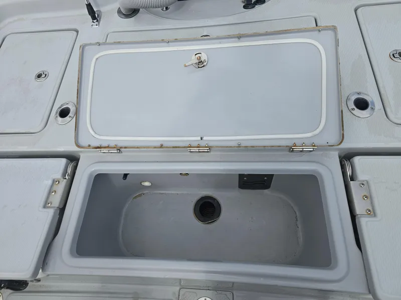 Slide: The Image of Open storage compartment on 2016 Blue Wave 2400 PureBay boat deck. - 11