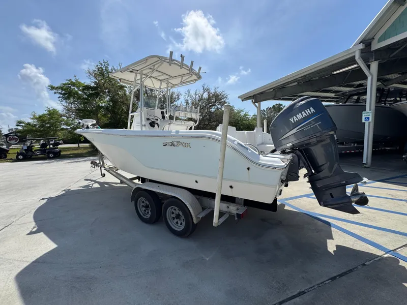 Slide: The Image of 2011 Sea Fox 236 Center Console boat on trailer with Yamaha outboard motor. - 20