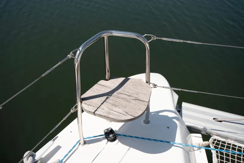 Slide: The Image of Sailing catamaran Lagoon 42 (2017) deck detail with stainless steel railing. - 20