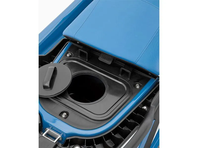 Slide: The Image of 2024 Yamaha FX Cruiser SVHO storage compartment, blue seat, open lid view. - 4