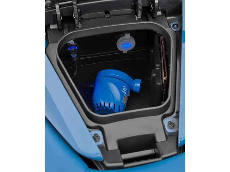 Slide: The Image of 2024 Yamaha FX Cruiser SVHO storage compartment with blue accessory inside. - 5