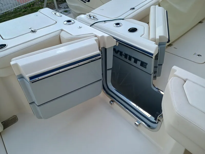 Slide: The Image of 2025 Grady-White Canyon 386 boat interior with open transom door. - 39