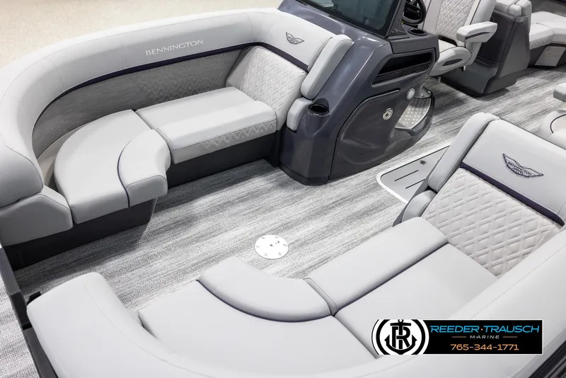 Slide: The Image of Luxurious interior of 2025 Bennington 22 MFBSE pontoon boat with plush seating. - 10