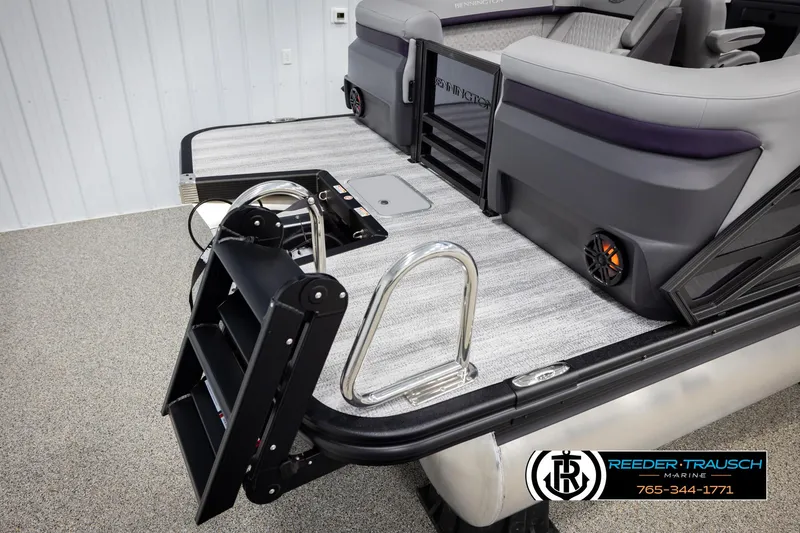 Slide: The Image of 2025 Bennington 22 MFBSE pontoon boat with swim ladder and sleek design. - 46