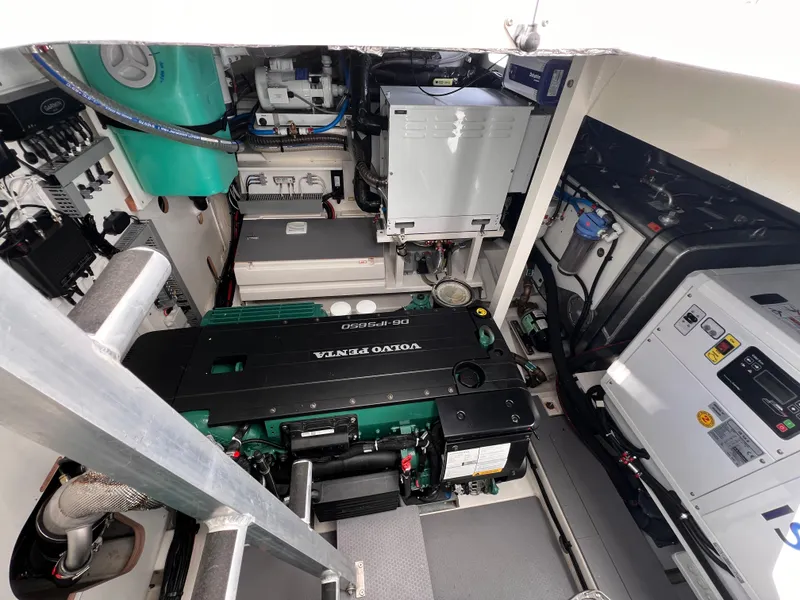 Slide: The Image of Engine room of 2023 Prestige 520 yacht with Volvo Penta engine and modern equipment. - 26
