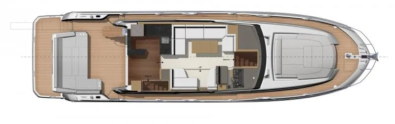 Slide: The Image of Top view layout of 2023 Prestige 520 yacht, showcasing interior and deck design. - 28