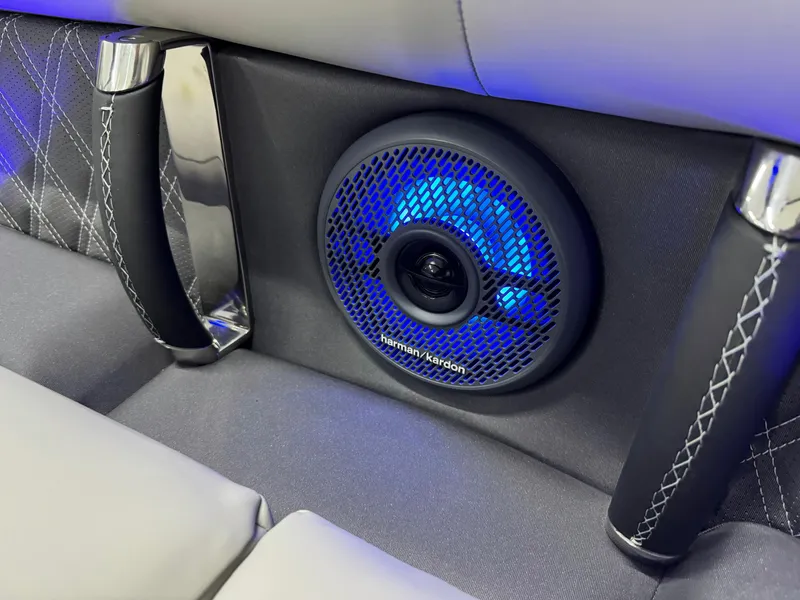 Slide: The Image of 2025 Barletta Reserve Leggera R26UCA interior with illuminated Harman Kardon speaker. - 45