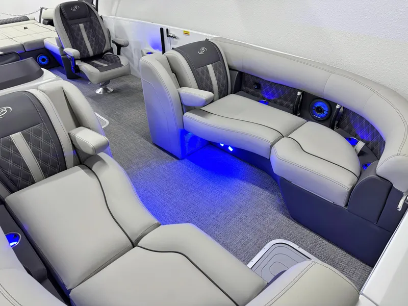 Slide: The Image of Luxurious interior of 2025 Barletta Reserve Leggera R26UCA with plush seating and ambient lighting. - 47