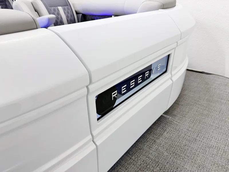 Slide: The Image of 2025 Barletta Reserve Leggera R26UCA pontoon boat, white exterior detail. - 48