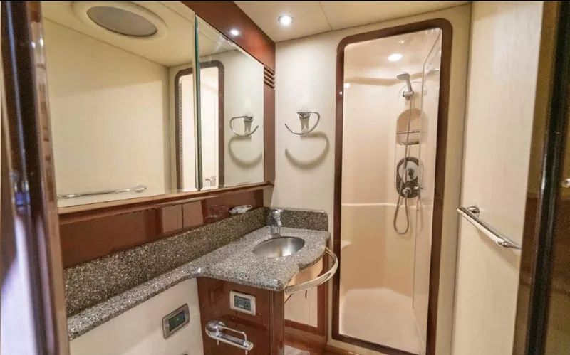 Slide: The Image of Luxurious bathroom in 2008 Sea Ray 58 Sedan Bridge yacht with modern fixtures. - 44
