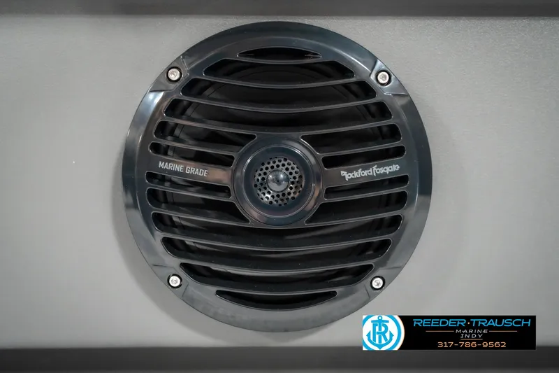Slide: The Image of Marine-grade speaker on 2025 Bennington 21 SLJ boat, featuring Rockford Fosgate branding. - 45