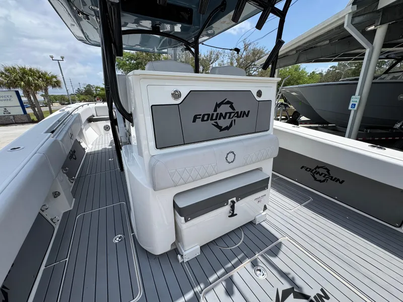 Slide: The Image of 2021 Fountain 38TE boat interior with sleek design and modern features. - 37