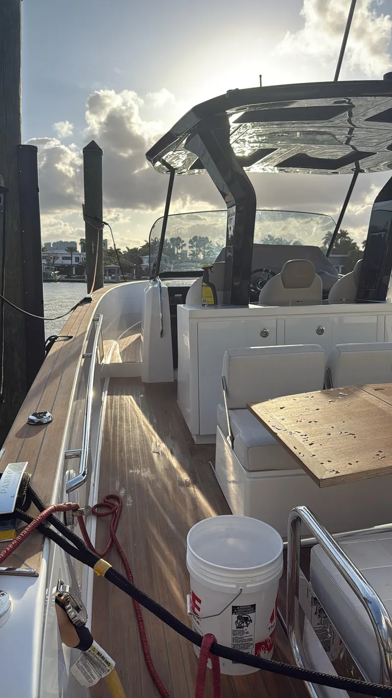 Slide: The Image of 2022 Pardo Yachts 38 docked, featuring sleek design and modern amenities. - 9