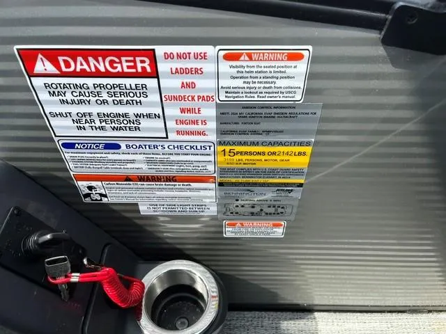 Slide: The Image of Safety warnings and capacity limits on a 2025 Bennington 26 MFB boat. - 10