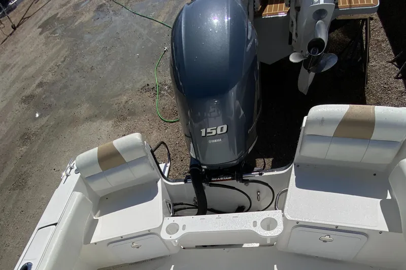 Slide: The Image of 2020 Edgewater 188CC boat with Yamaha 150 engine, featuring comfortable seating and clean design. - 16