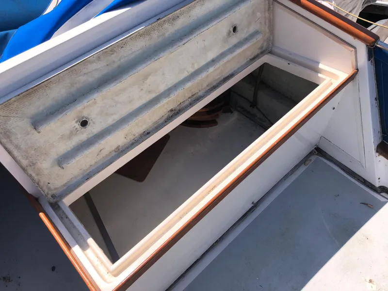 Slide: The Image of Open storage compartment on a 1976 Grand Banks 42 Classic boat. - 13