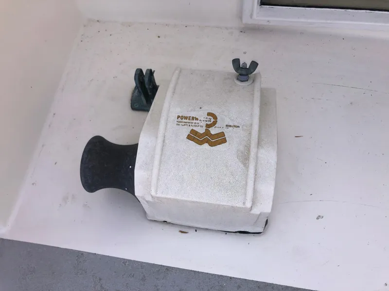 Slide: The Image of Power winch on 1976 Grand Banks 42 Classic boat deck. - 4