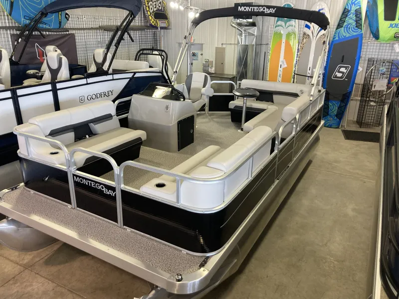 Slide: The Image of Montego Bay 8518 Cruise pontoon boat in showroom, year 2025. - 21
