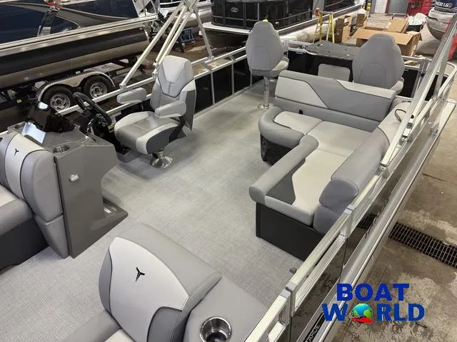 Slide: The Image of 2025 Tahoe Sport 2185 Rear Fish boat interior with Honda 4-Stroke EFI engine, gray seating. - 4