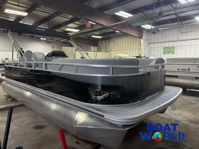 Slide: The Image of 2025 Tahoe Sport 2185 Rear Fish pontoon boat in a showroom. - 41