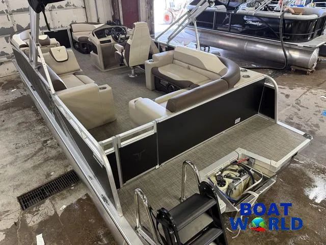 Slide: The Image of 2025 Tahoe LTZ 2385 Elite Cruise pontoon boat with Honda 4-Stroke EFI engine, interior view. - 42